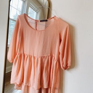 Coral 3/4 sleeve peplum blouse
